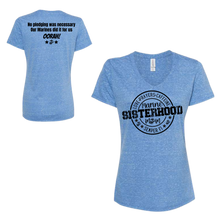 Load image into Gallery viewer, Marine Mom Sisterhood &quot;Love-Prayers-Caffeine&quot; Blue V-Neck Tee
