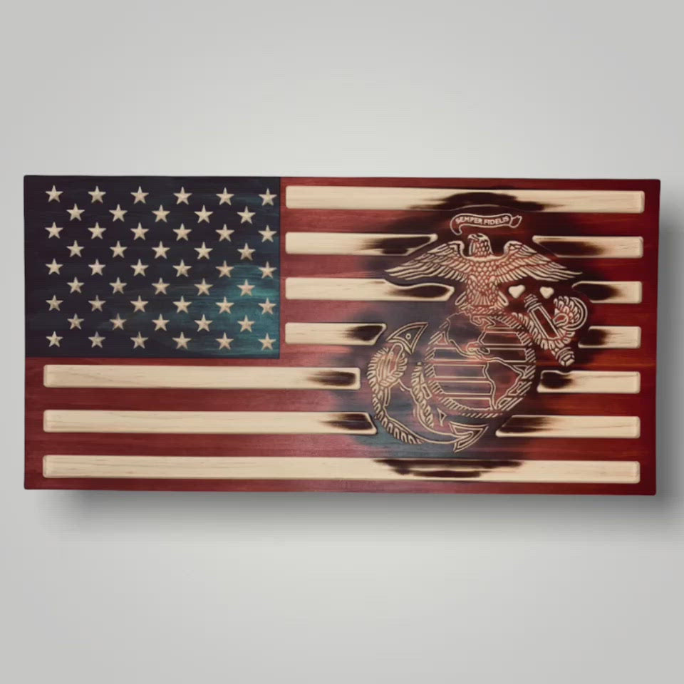 American Flag Sign with Marine EGA